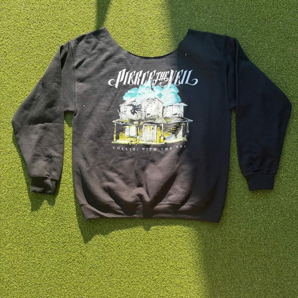 NWOT Pierce The Veil Collide With The Sky Black Graphic Sweatshirt Cut Neck L
